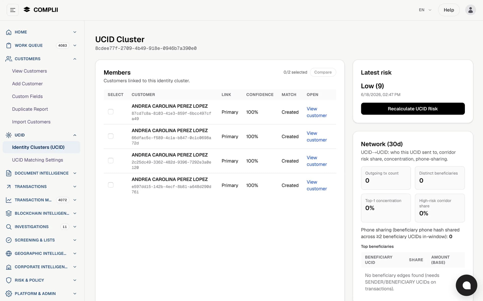 Complii UCID identity graph workspace