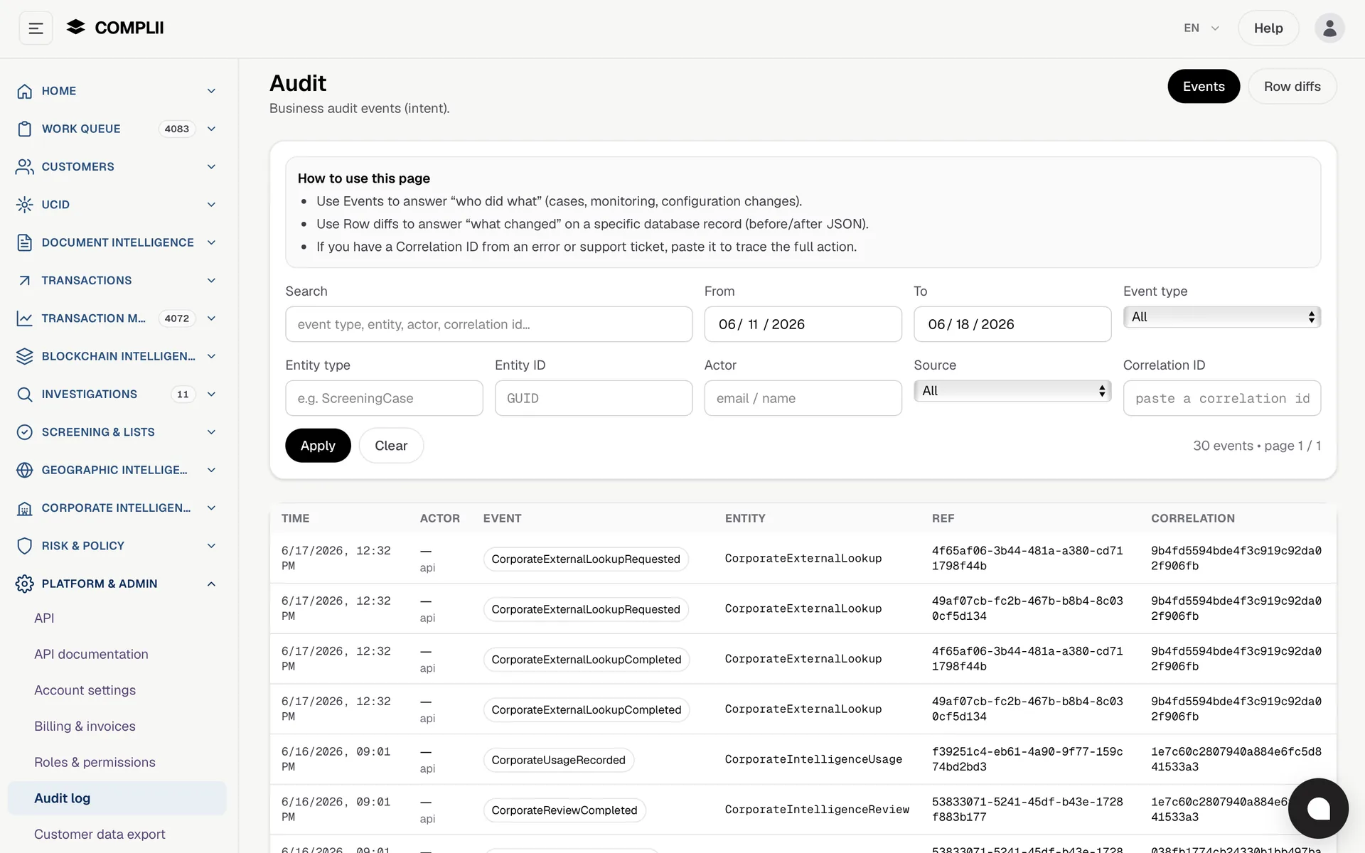 Audit trail & exports