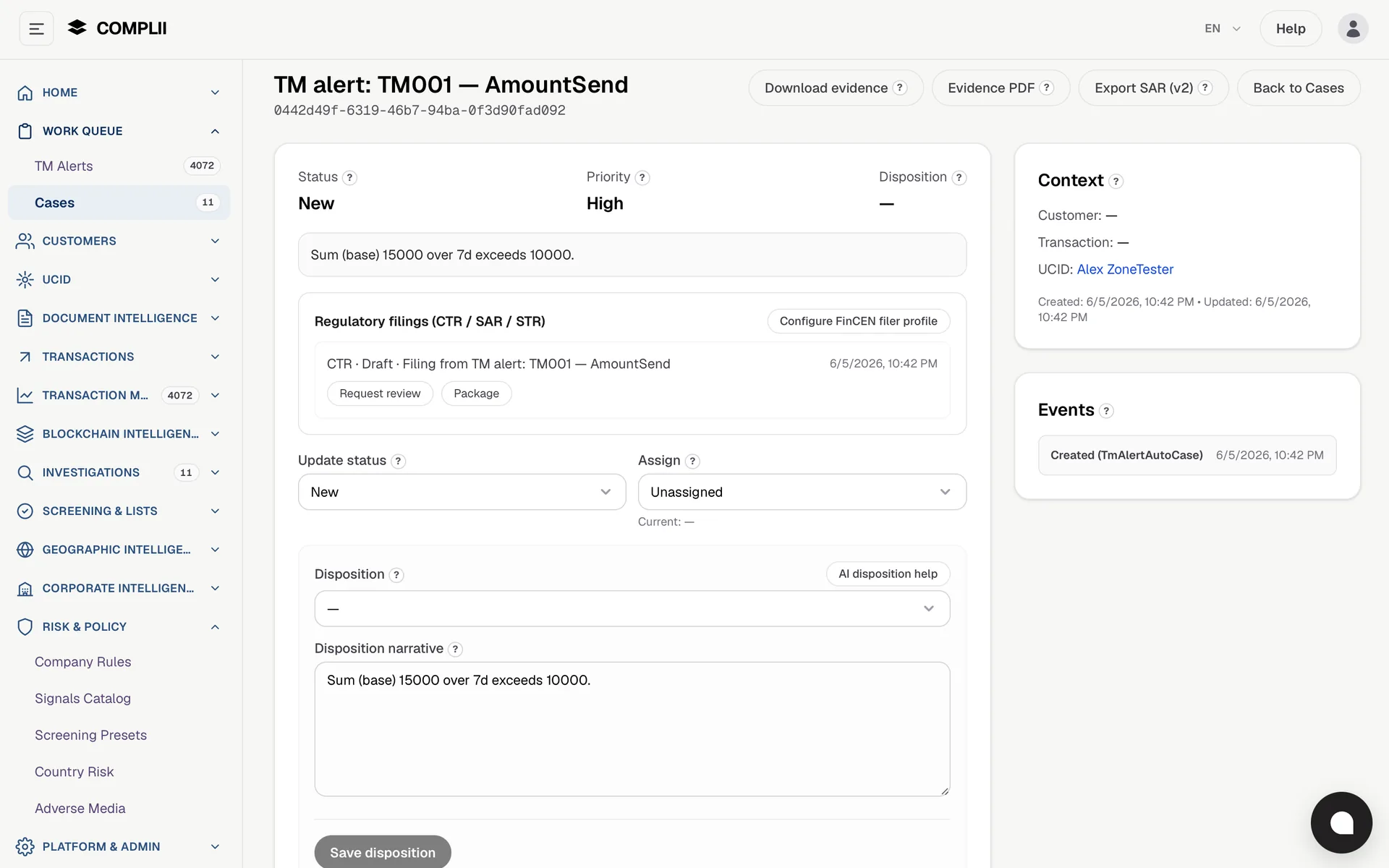 Compliance case workflow for transport operators