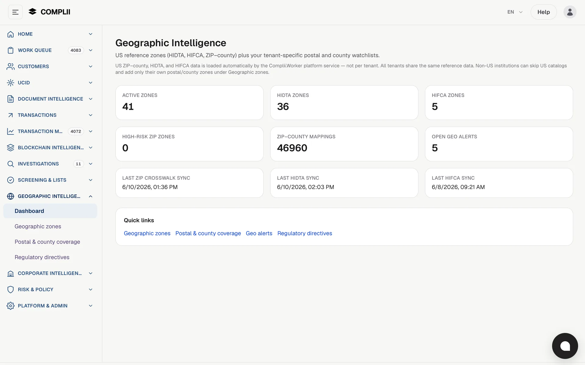 Geographic risk dashboard for retail locations